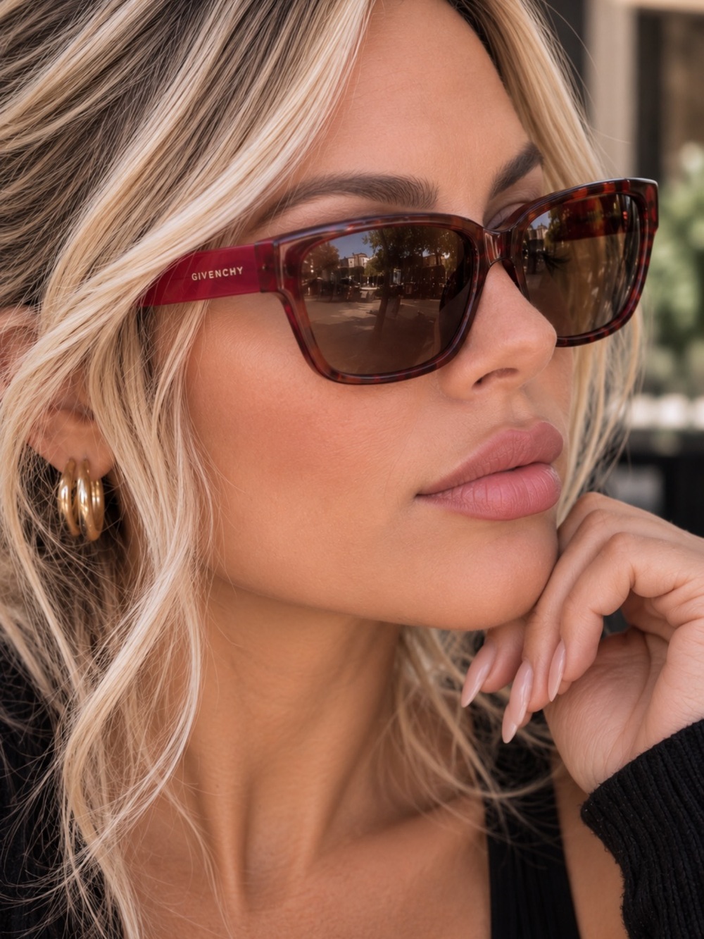 Givenchy Sunglasses SGV813 Red Brown Tortoise Frames w/ Case